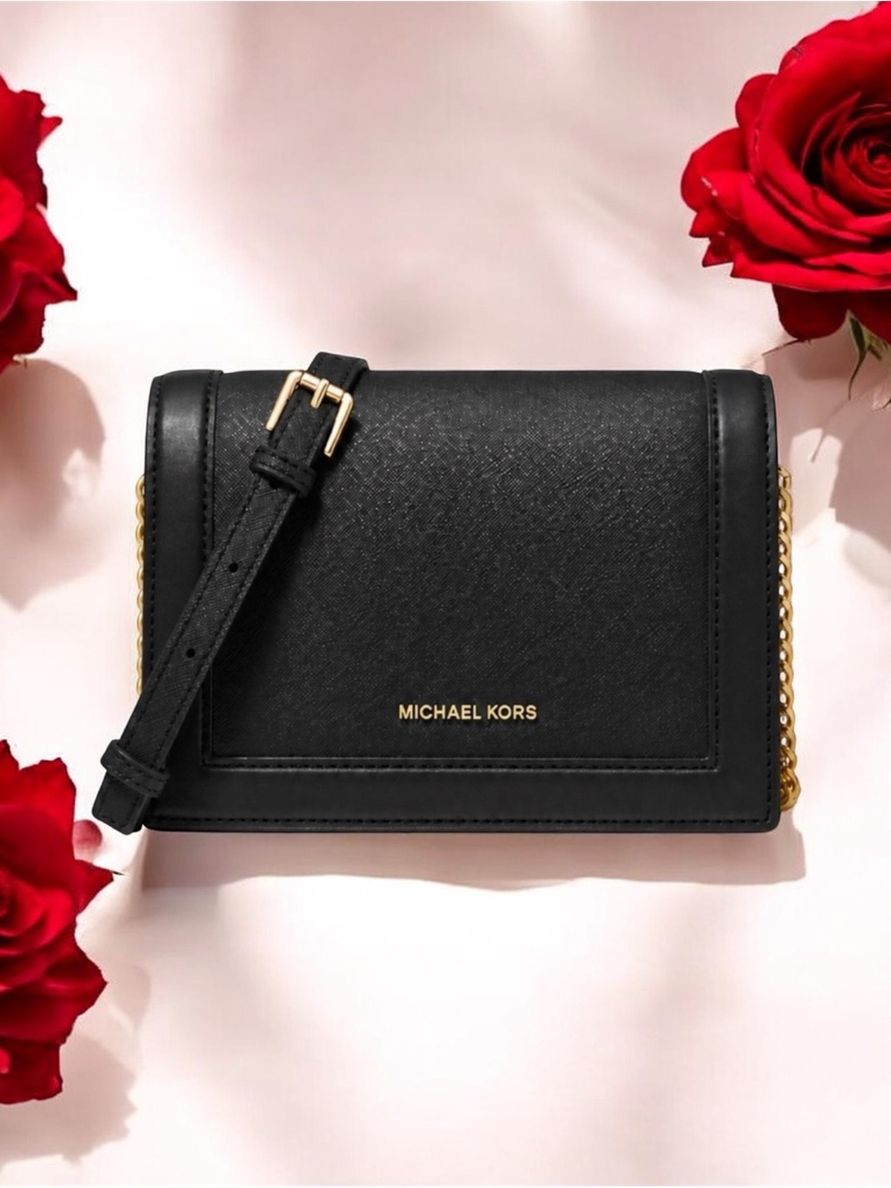 Michael Kors Black, New w tag, Crossbody with Gold-Tone Chain